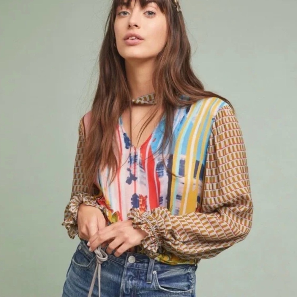 Anthropology Conditions Apply Retro Peasant Blouse Size M
